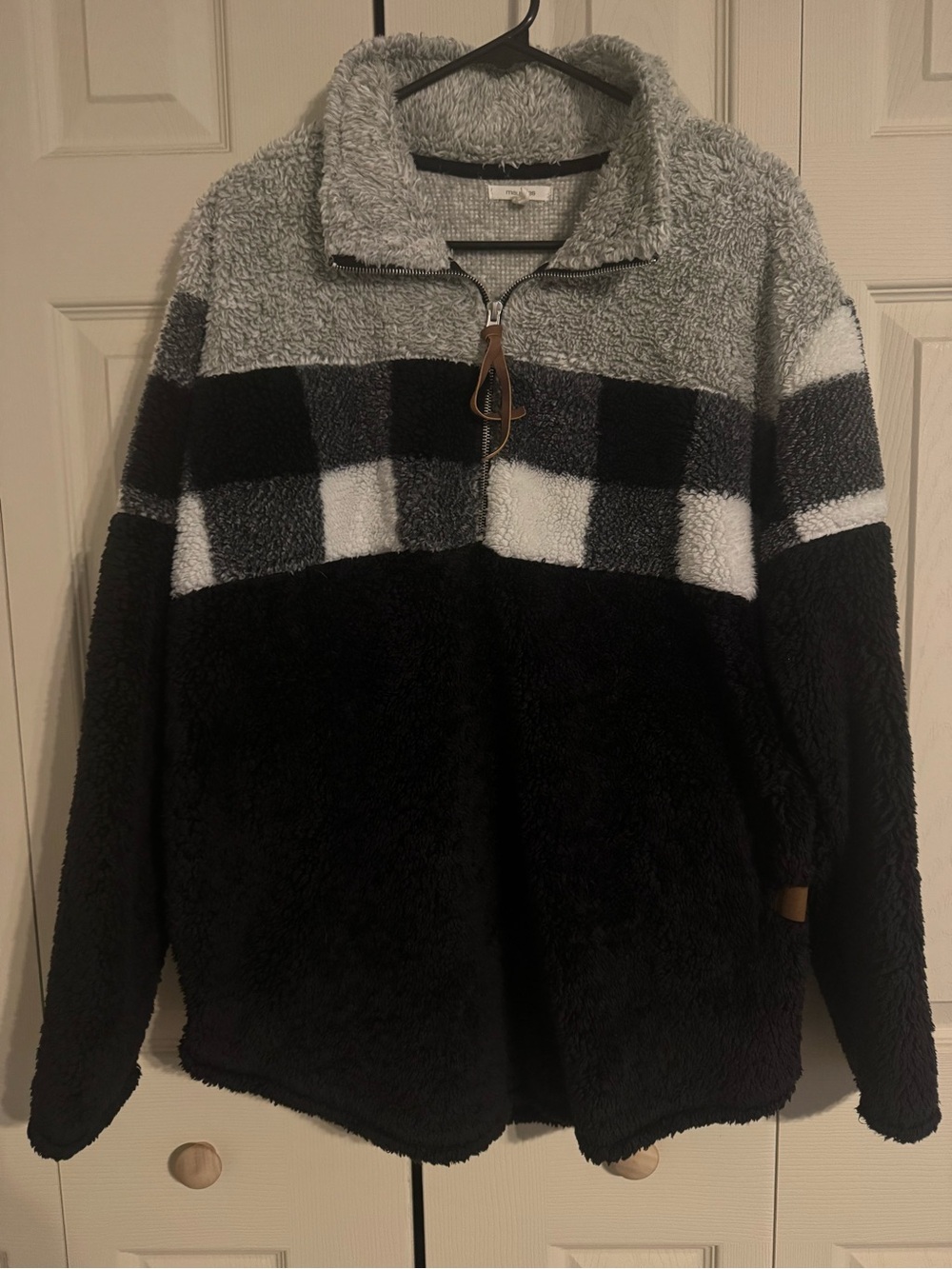 Maurices Black, Gray & White Sherpa Quarter-Zip Pullover